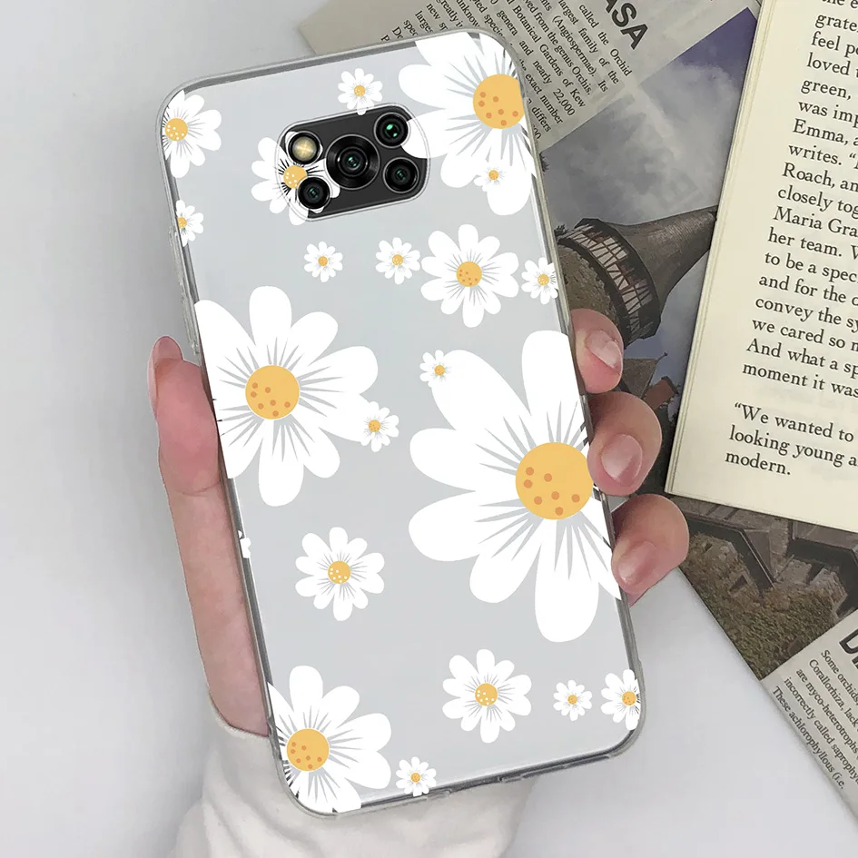 Casing For Xiaomi Poco X3 Pro Silicon Soft Lovely Daisy Cartoon Phone Cover for Poco X3 NFC Case Black Funda Poco X 3 PocoX3 Pro