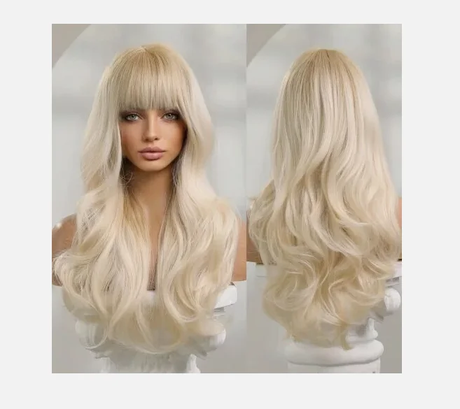 Novas perucas longas loiras onduladas femininas lindas 26 polegadas