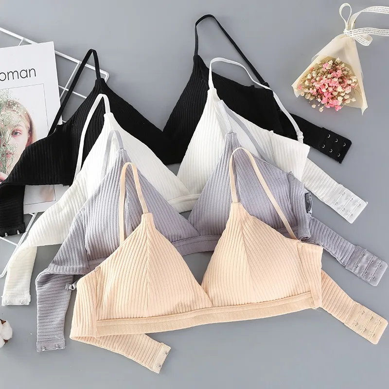 Wireless Bra For Women Padded Bralette Cotton Underwear Sexy V-Neck Brassiere Solid Color Removable Pads Sexy Lingerie