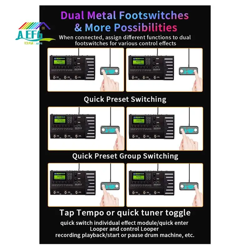 

AEF6-Digital Reverb Guitar Pedal Double Pedal External Foot Switch Double Step Nail Instantaneous Switch Large Step Nail