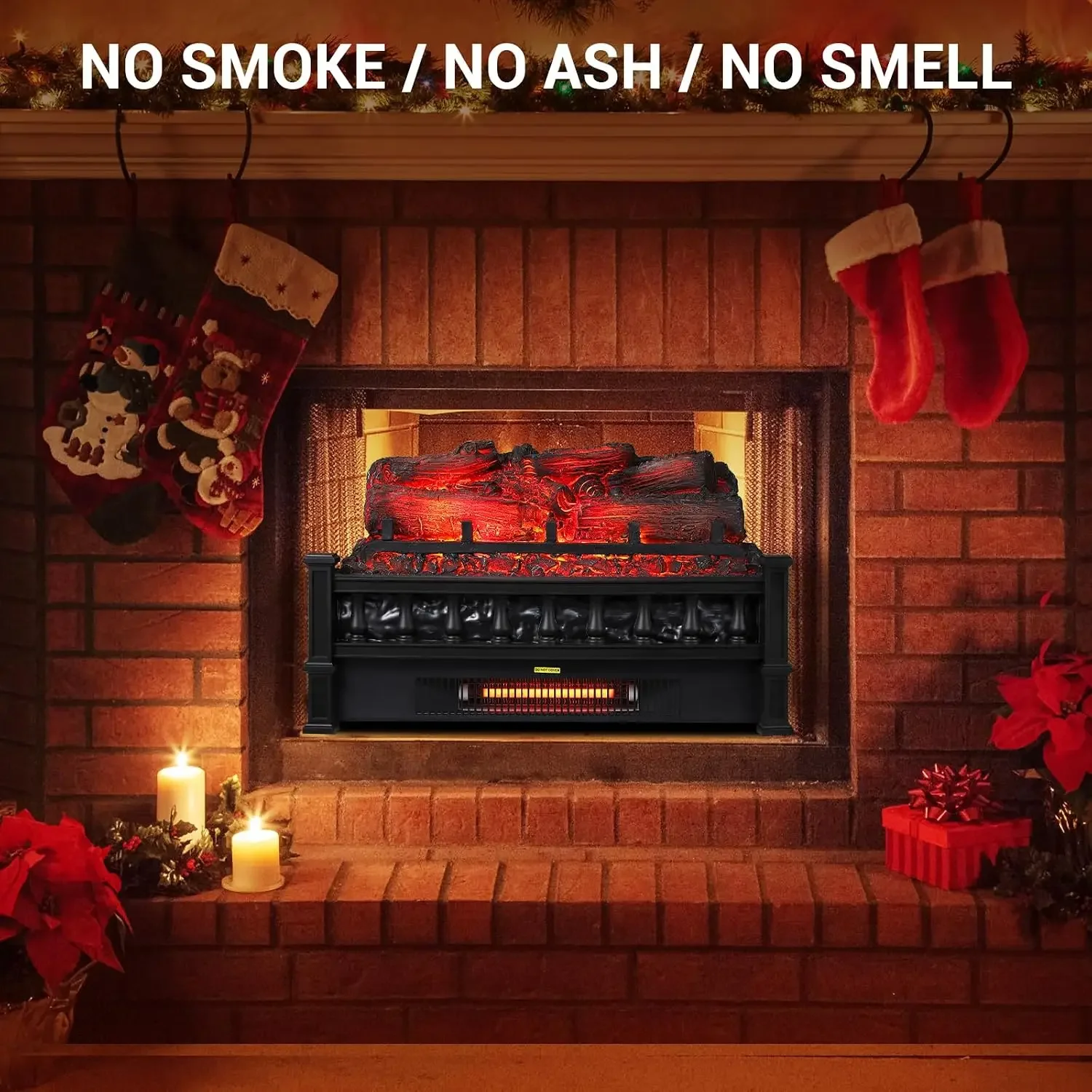 20Inch Electric Fireplace LED Retro Simulated Flame Fireplace Cabinet Living Room Decoration with Remote Control for Home Decor 120V/60Hz/1500W