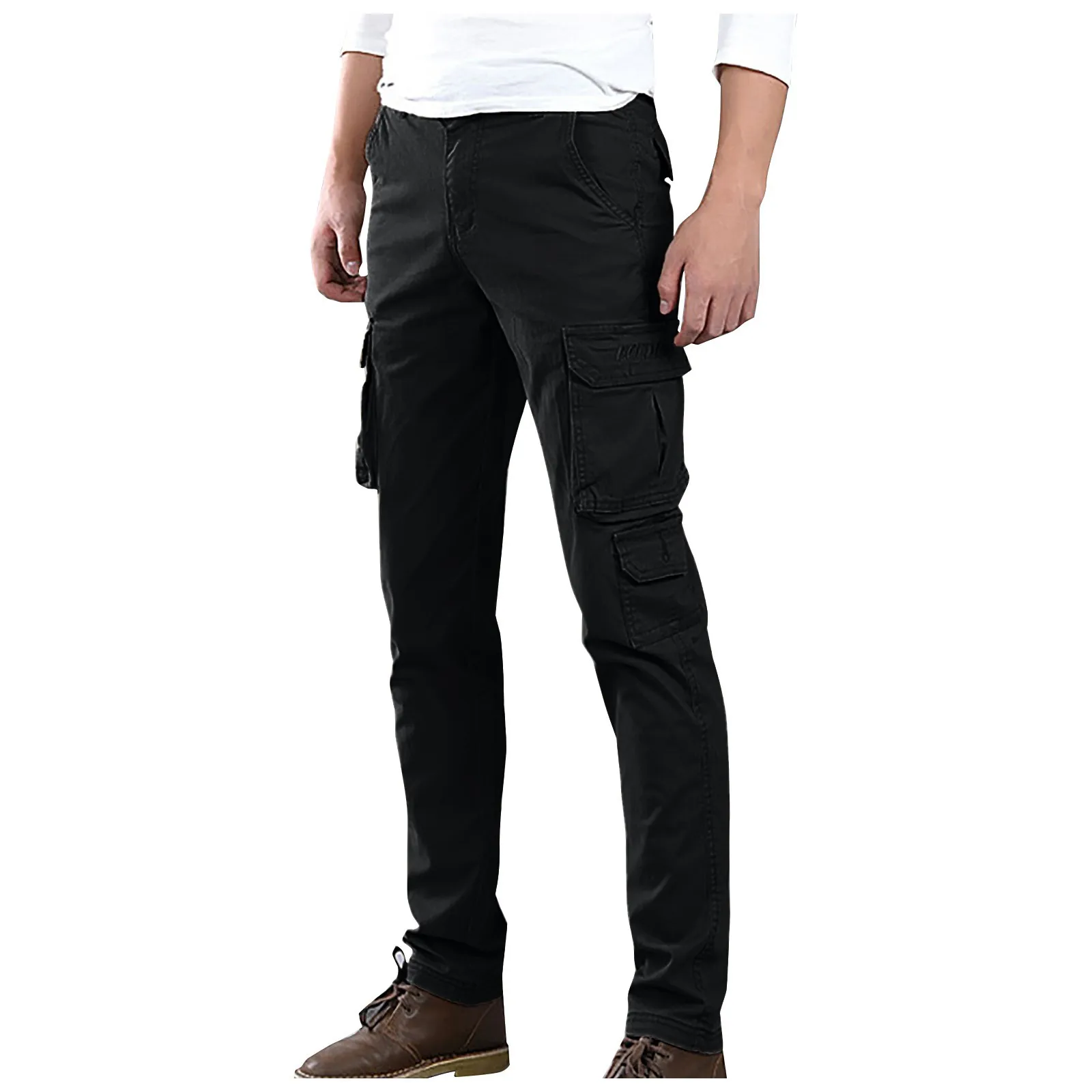 

Slim Trouser Mens Hiking Multi Pocket Outdoor Sports Pant Simple Solid Cargo Pants Fashion Drawstring Pantalones Overalls 2024