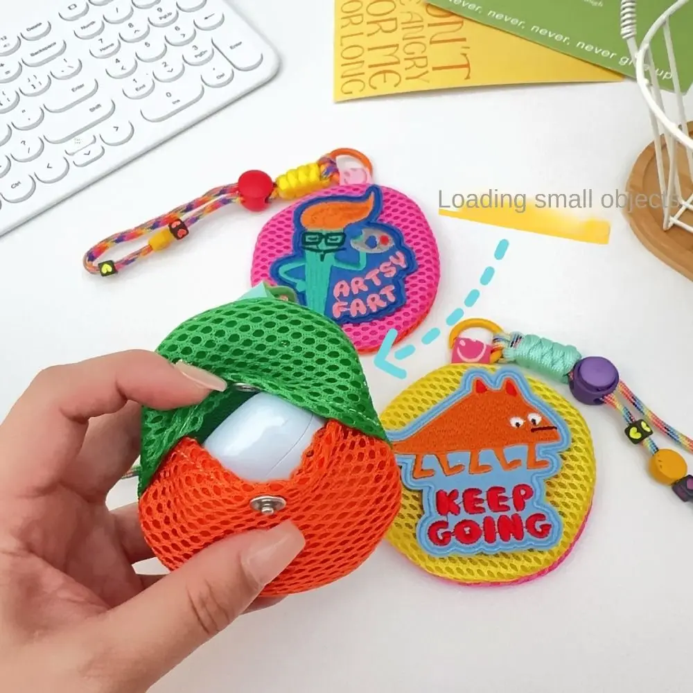Portable Mini Mesh Pouch Keychain Breathable Round Children Anti-mosquito Bag with Handle Rope Cute Headphones Organizer Jewelry