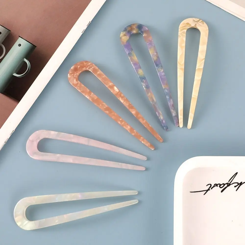Fashion U-Shaped Hair Fork Acetate Headwear Hair Sticks Geometric Design Hair Bun for Women Girls