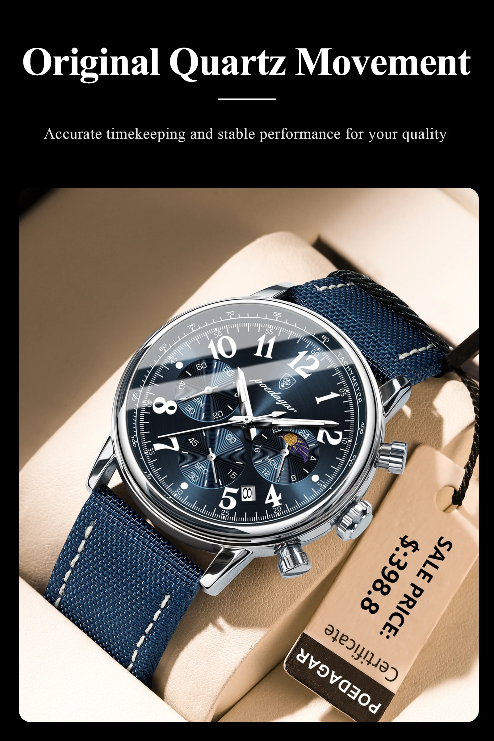 POEDAGAR Luxus Sport Militär Männer Uhr Wasserdicht Leucht Chronograph Nylon Leder Datum Mann Armbanduhr Quarz herren Uhren – Detail 10