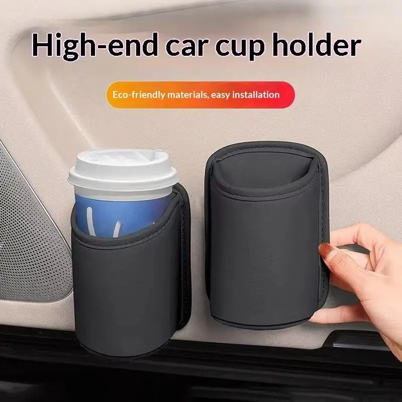 Leather Water Cup Holder for Car Door with Multi-functional Storage for Beverages