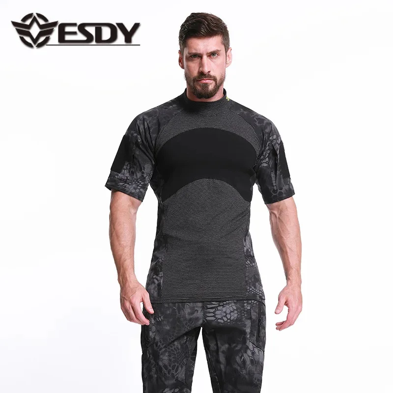 

Summer Military Training Camo Short Sleeve Uniform Tops Men Outdoor Camping Climbing Shooting Combat Tactical Breathable Shirt