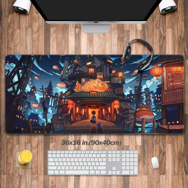 

Kawaii Anime Koi Fish Desk Mat,Midnight Palace,mouse Pad,cute Large Desk Mat, Enchanted Workspace Décor,Fantacy Desk Decorations