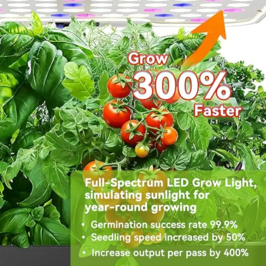 Indoor hydroponics growing system: vertical garden with smart full-spectrum lights, auto water circulation, white aluminum fram view 5