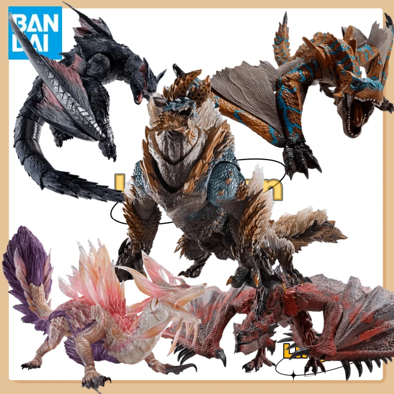 In Stock Bandai Genuine SHM Monster Hunter Mizutsune Nargacuga Ray Wolf Action Figures Anime Model Collect Boy Toys Game Figure