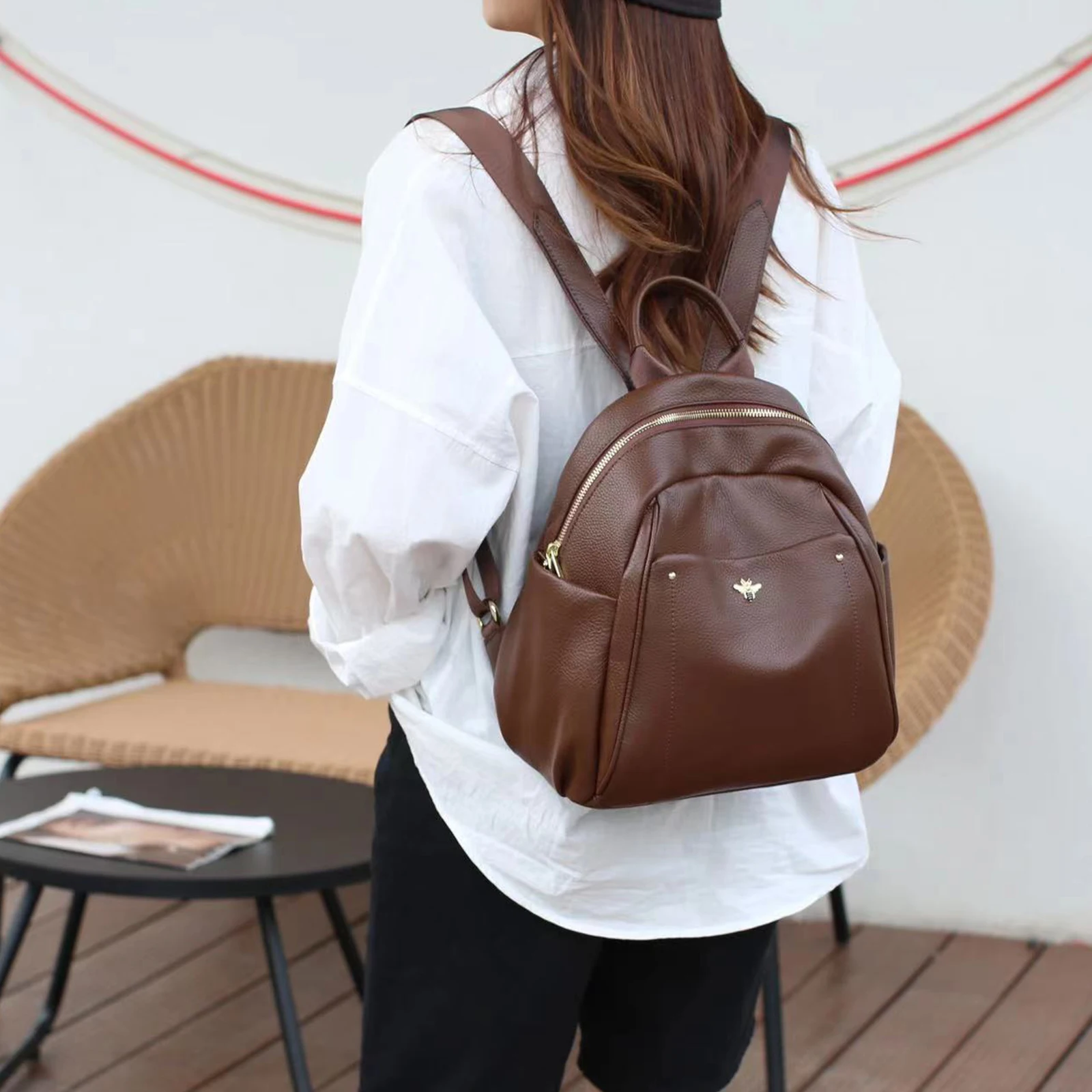 MIYA GARDEN-mochila de piel de vaca para mujer, bolso de hombro informal, bolso de compras de viaje