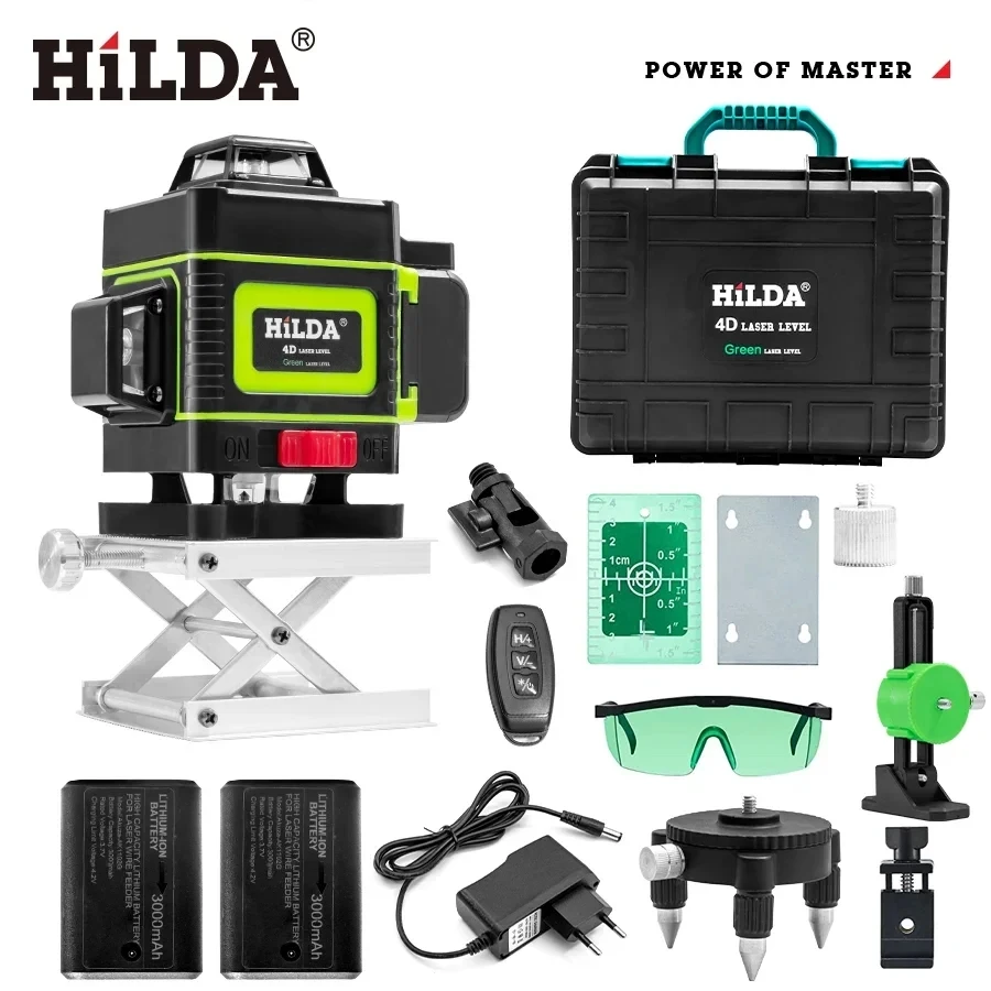 Hilda 16 Lines 4D Self-Leveling Laser Level 360 Horizontal And Vertical Cross Super Powerful Green Laser Beam Line