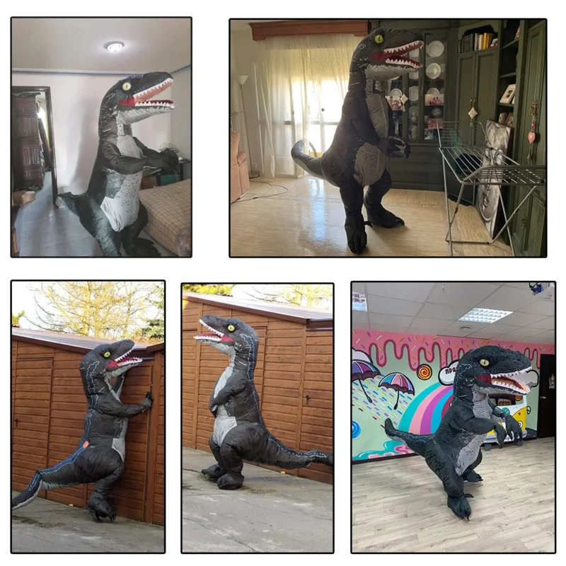 Adult T-rex Velociraptor Dinosaur Inflatable Costumes Purim Halloween Party Anime Cosplay Costume Dress Suits for Man Woman MS51