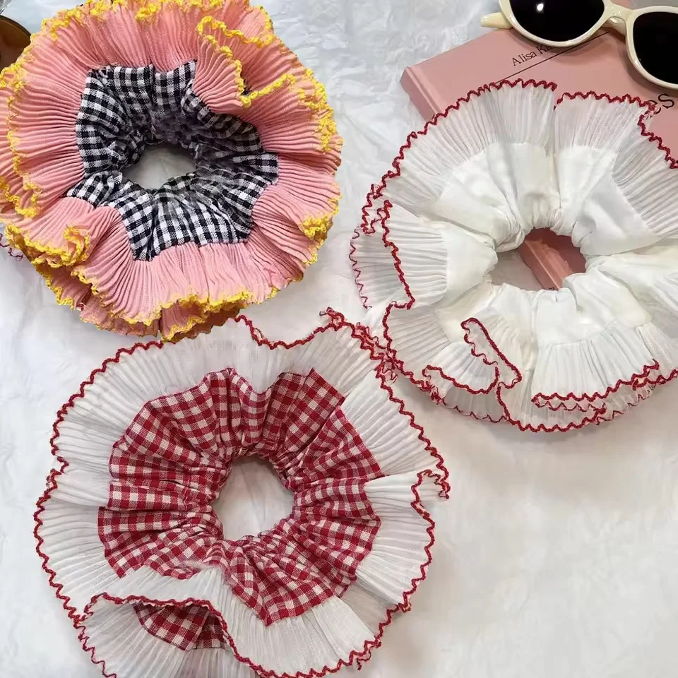 Frauen Spitze Haarband Mädchen Elastische Haarbänder Pferdeschwanzhalter Krawatte Haarband Große Plaid Scrunchy Gummibänder Kopfbedeckung