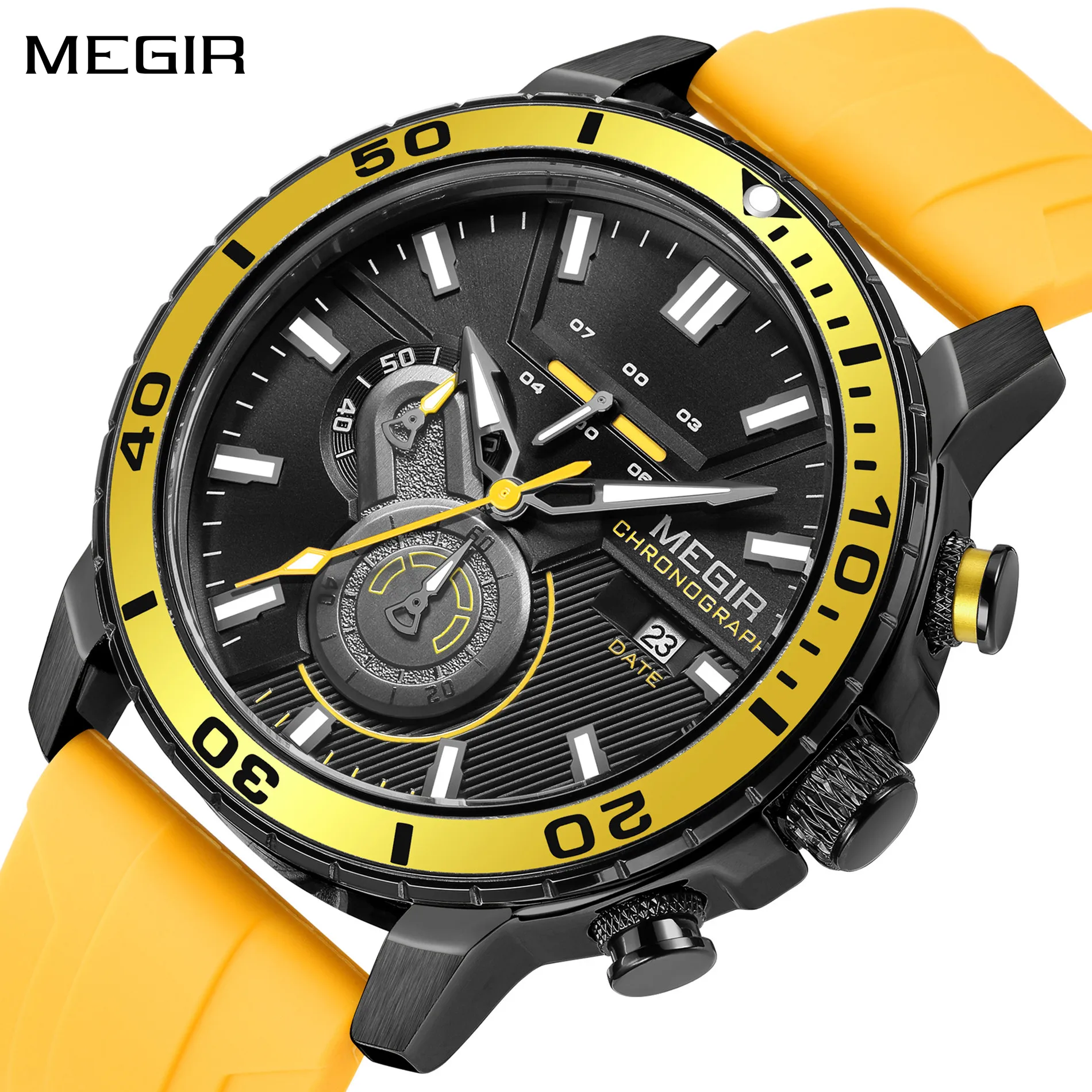 

MEGIR хронограф модные мужские кварцевые военные часы водостойкие наручные часы с календарем силиконовый ремешок Relogio Masculino 2224