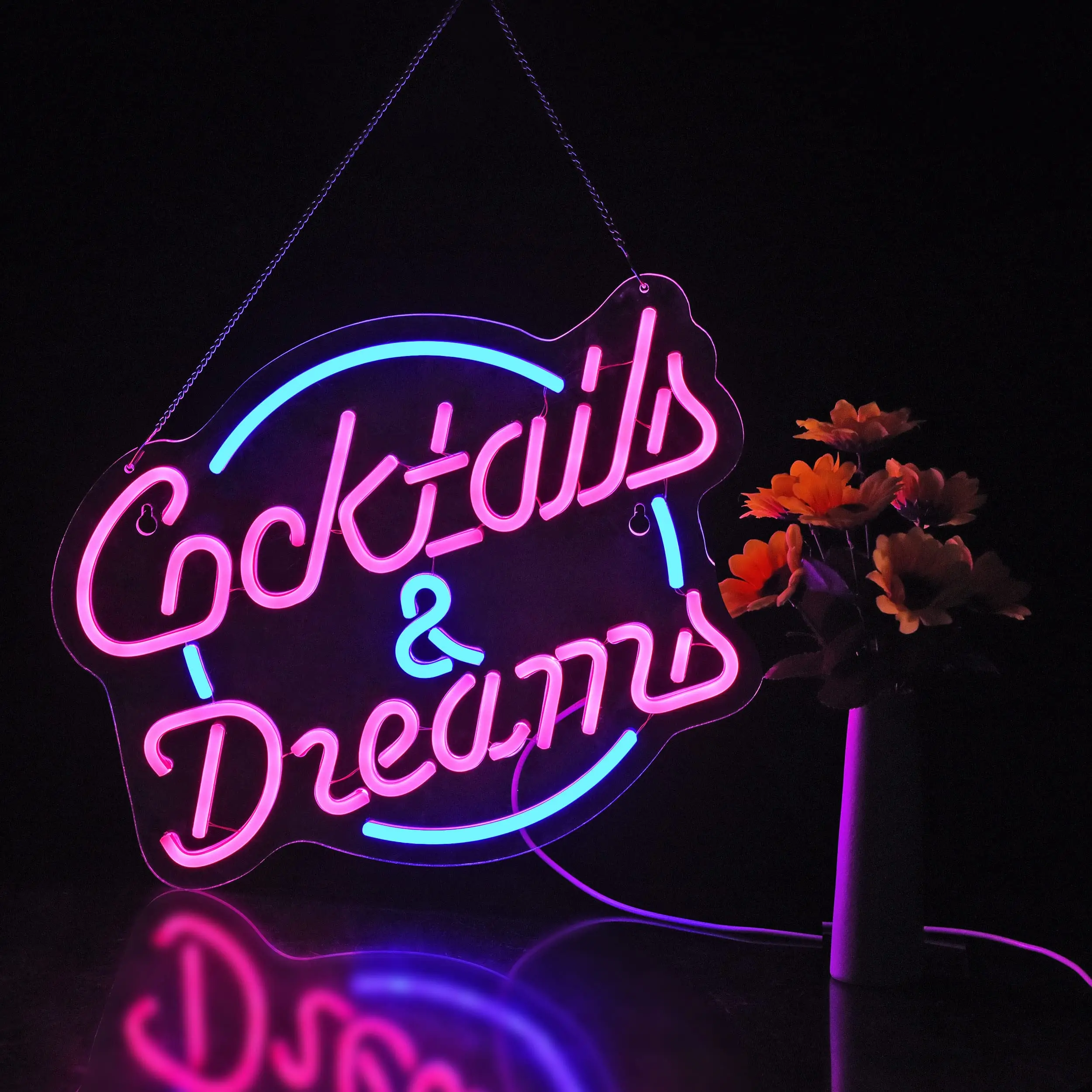Cocktails and Dreams Neon Sign for Wall Decor Neon Light with Dimmable Switch LED Signs Bedroom Bar Hotel Party Club Art Lights view 2