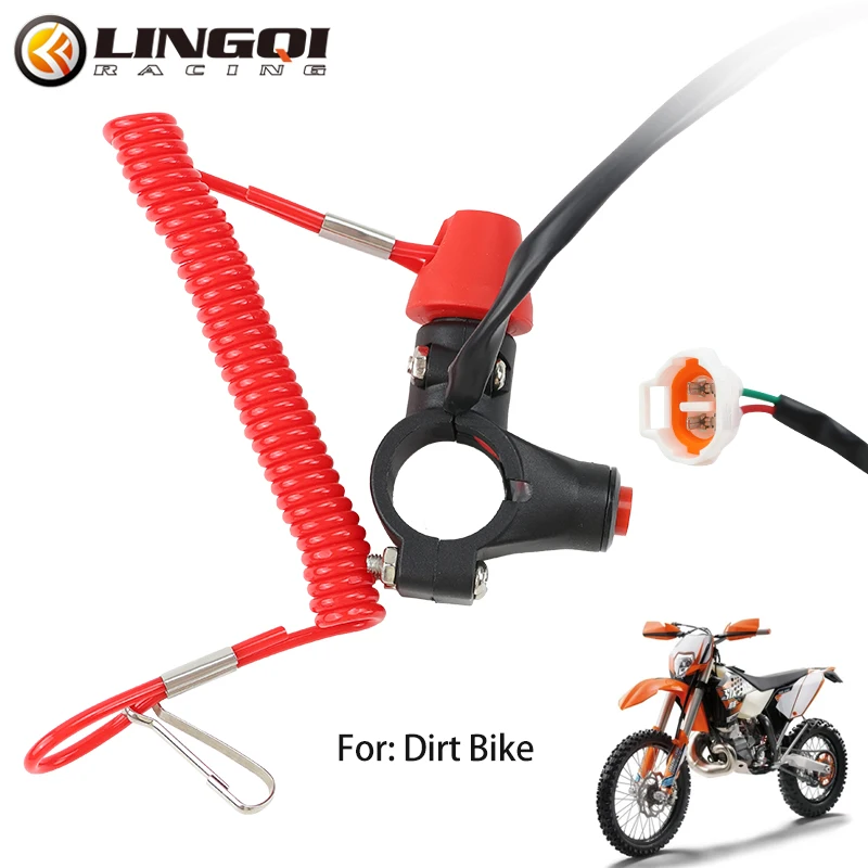 LINGQI RACING Motorcycle Switch Engine Lanyard Urgent Emergency Kill Stop Switches Push Button for Dirt Pit Bike ATV Quad