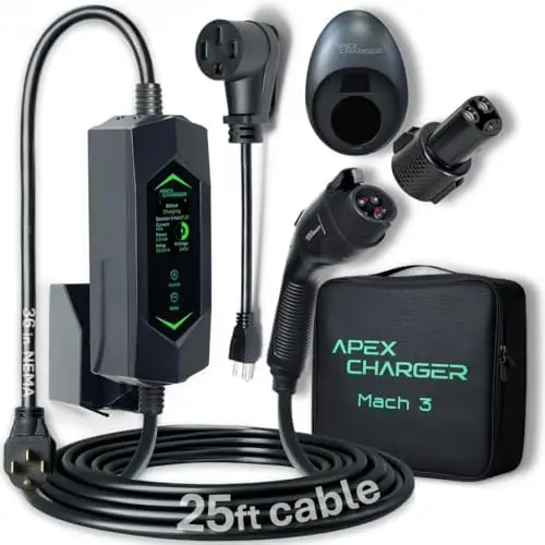 

Портативное зарядное устройство MACH 3 40A для электромобилей, 120В/240В, Уровень 1 и 2, кабель 7,6 м, NEMA 14-50, SAE J1772 и NACS, уличная зарядная станция EVSE