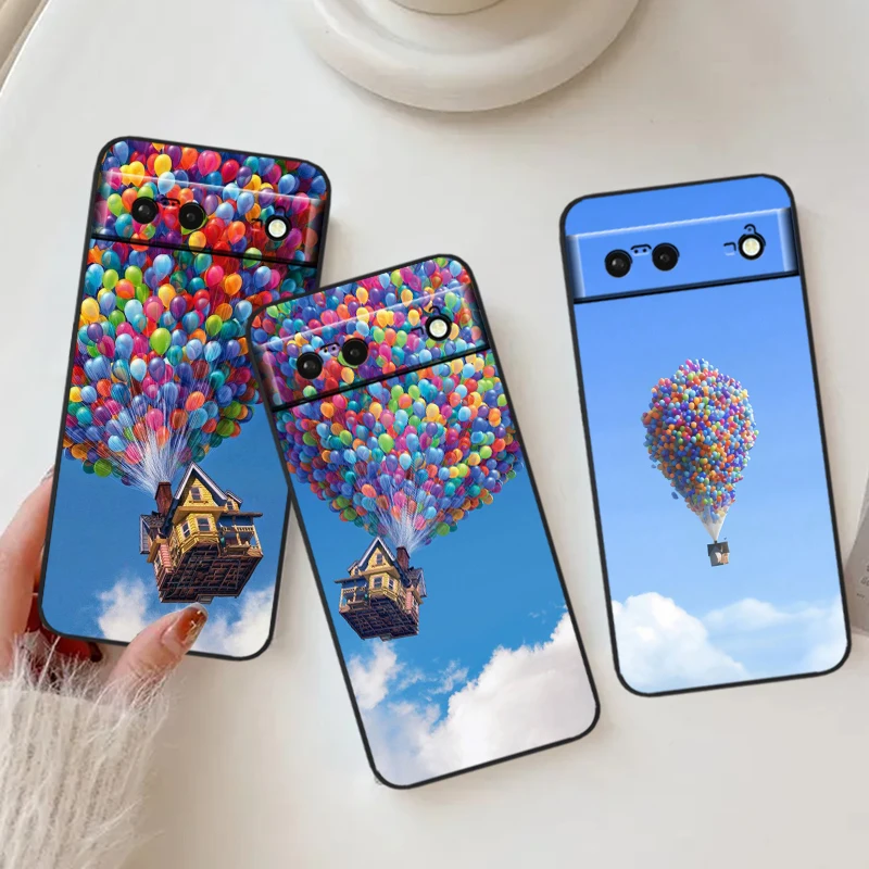 Disney Dream Travel Movie Up para Google Pixel 9, 8, 7A, 7, 6A, 6, 5A, 5, 4, 4A, XL, 5G, funda de silicona negra a prueba de golpes