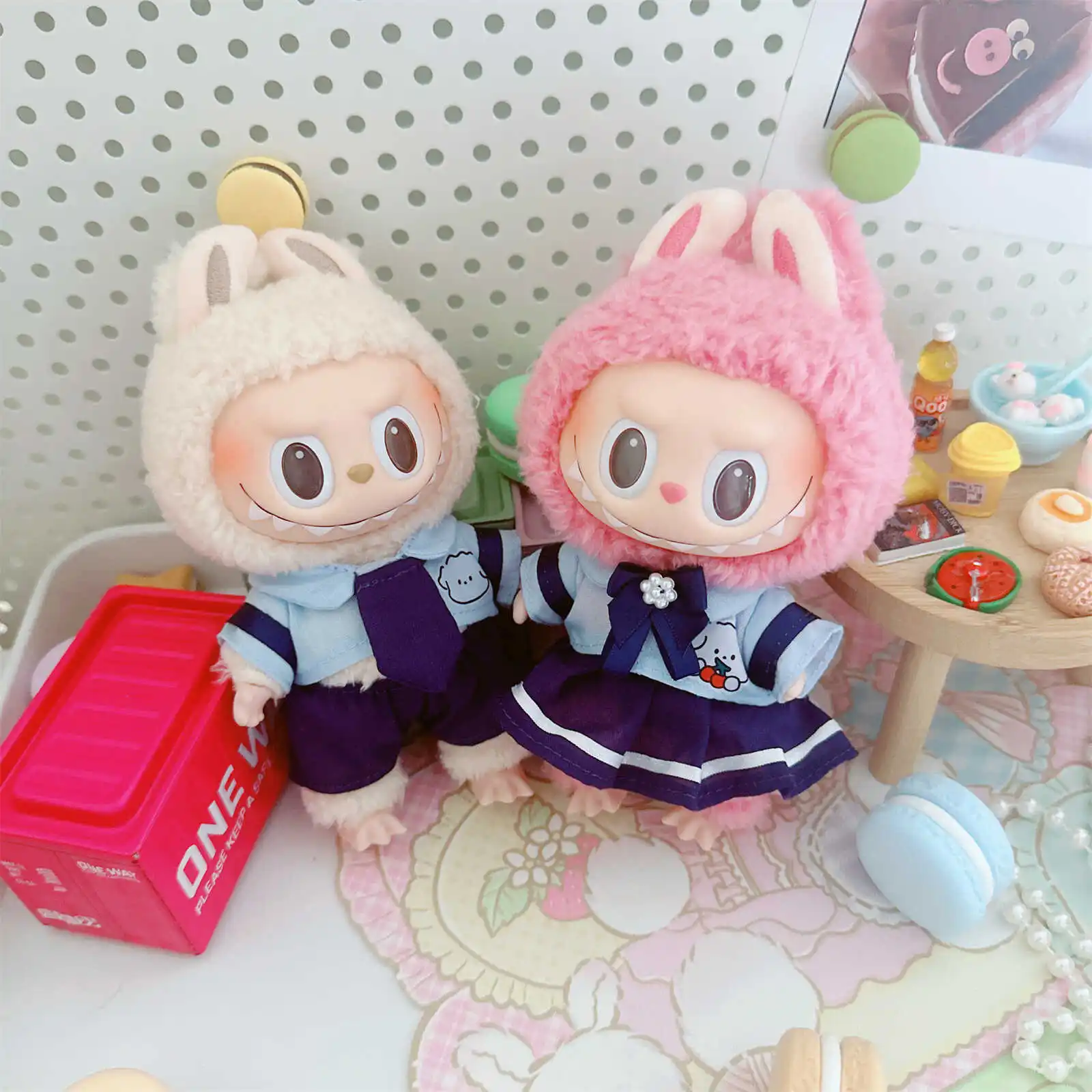 17cm Cute Mini Plush Doll's Clothes Outfit Accessories for Labubu Dolls School Uniform Dress Fans Gift