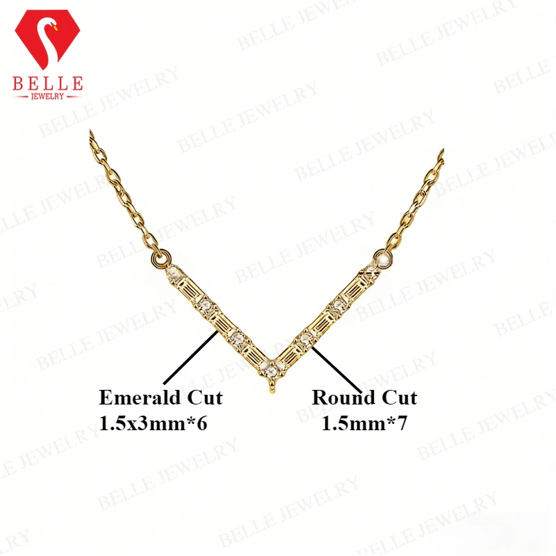 

Moissanite V-Shaped Necklace Emerald Round D Color With GRA 925 Sterling Silver Clavicle Chain Ladies Party Commute Accessories