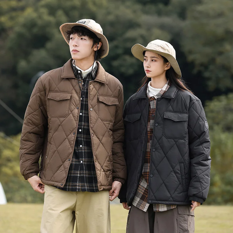 Classic Men's Checkered Cotton Jacket Vintage Waterproof Casual Coat with Cargo Pockets Male Outerwear