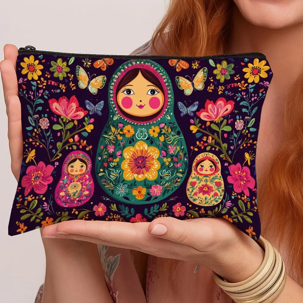 1pc Russian Matryoshka Doll Makeup Bag,Cosmetic Pouch,Perfect for Daily,Travel,Makeup Storage,A Fun Gift for Folk Culture Lovers