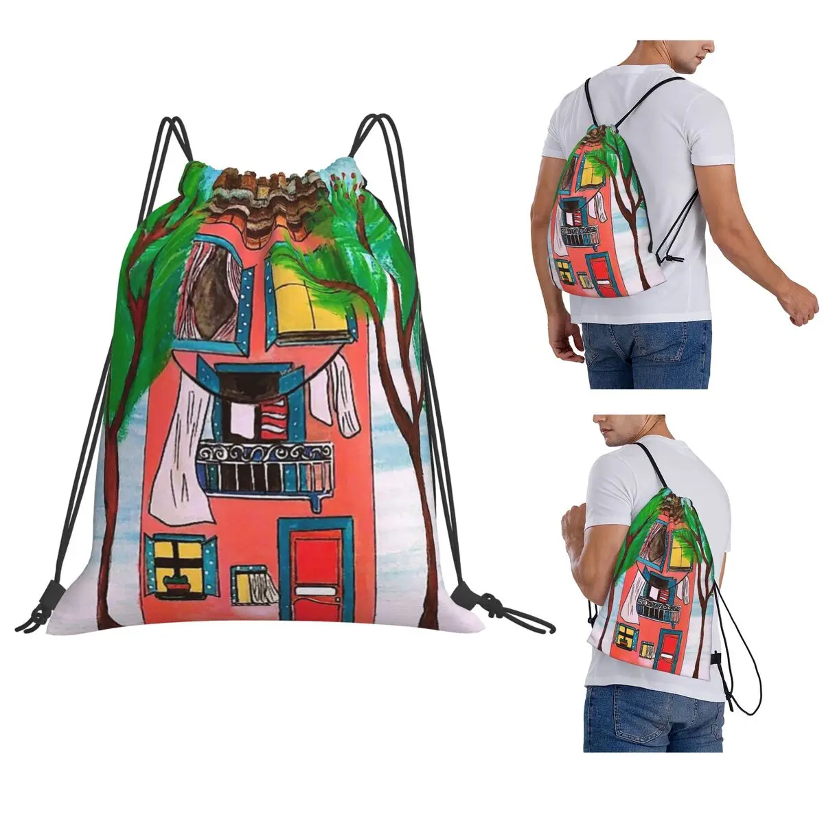 

Home Sweet Home Backpacks Fashion Drawstring Bags Shoes Bag Book Bags for Travel School