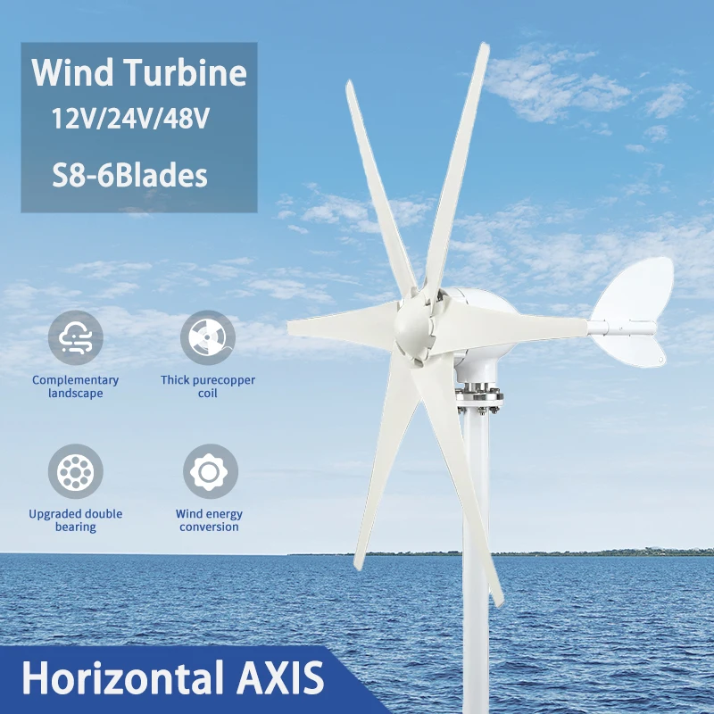 

Horizontal Wind Generator 6000W 8000W Turbine MPPT Controller 12v 24V 48V Low Noise Medium Windmill Household Small Wind Turbine