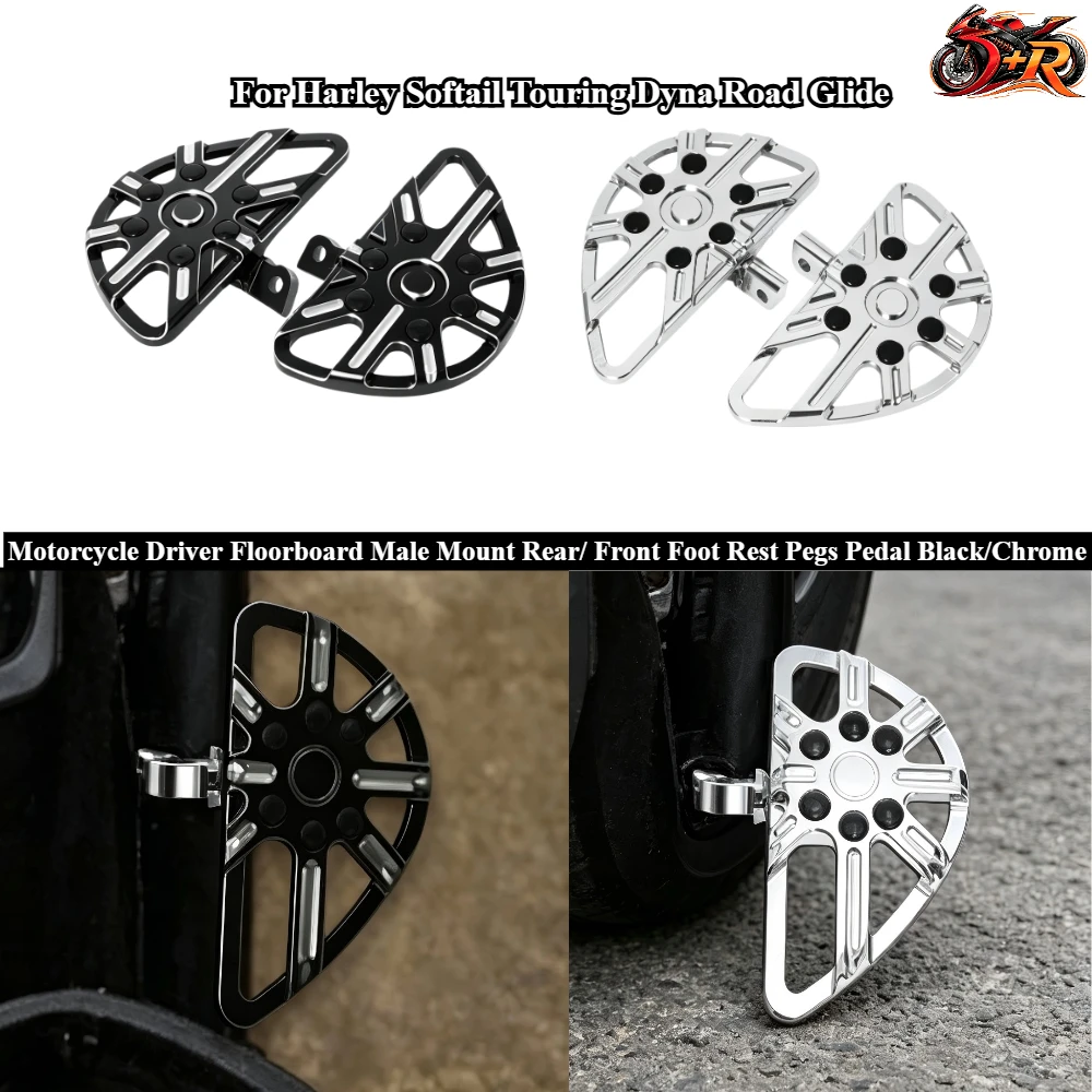 

NEW Motorcycle Driver Floorboard Male Mount Rear/ Black/Chrome For Harley Softail Touring Dyna Road Glide