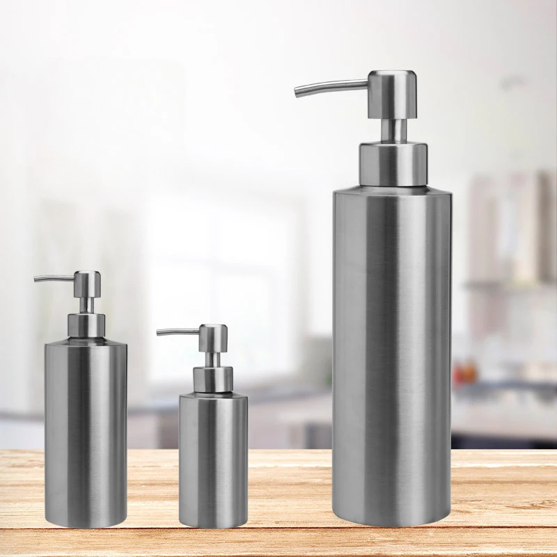 

304 Stainless Steel Soap Dispenser, Vertical Cylindrical Lotion Pump Bottle for Bathroom Sink Countertop,Durable & Easy to Use