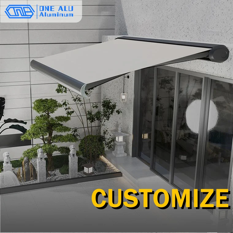 Electric Retractable Awning Aluminum Waterproof Outdoor Patio Sunshade PVC Fabric Motorized With LED Light Strips Custom Size