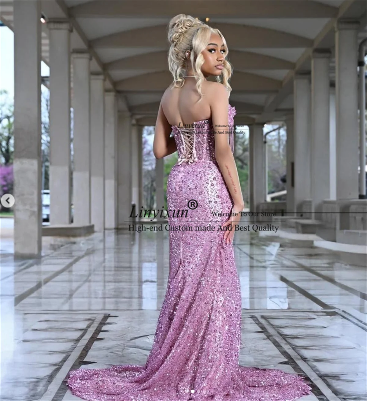 Vestido De graduación con cuentas brillantes y diamantes De imitación para niñas negras, vestido De fiesta De boda De sirena personalizado, bata Sexy De lentejuelas
