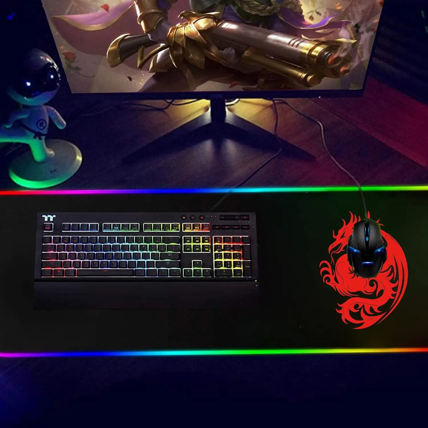 RGB Gaming Mouse Pad Large Extended Computer Keyboard Mousepad Dragon Pattern High-Performance LED Desk Mats Optimized for Gamer