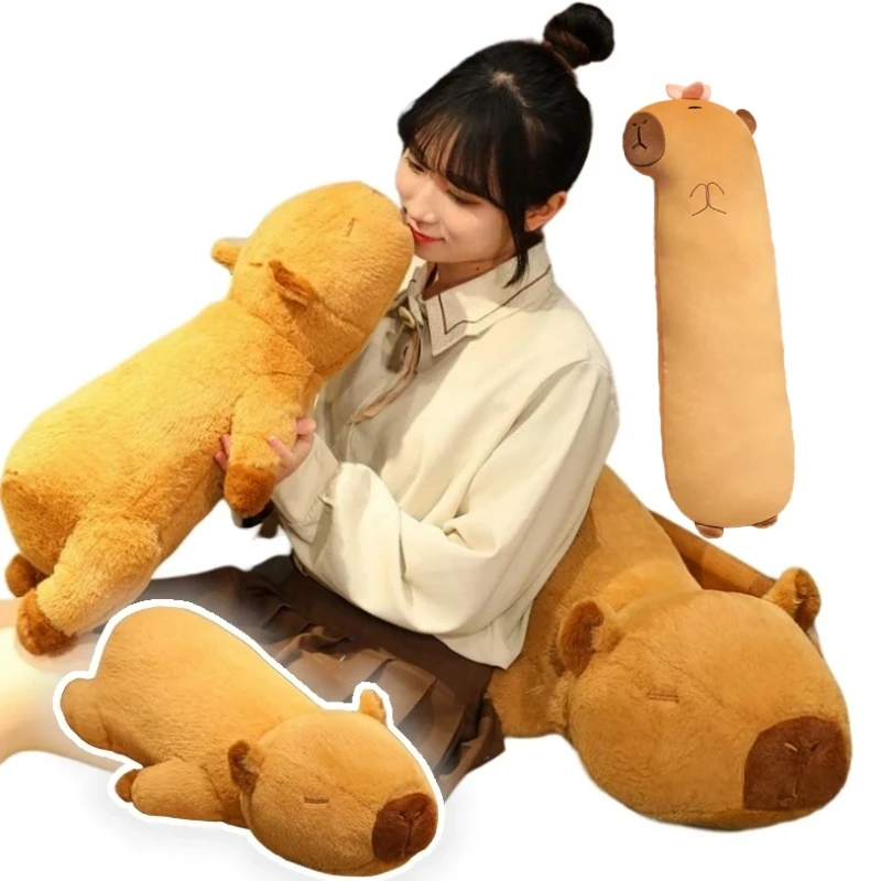 Funny Cartoon 60-120cm Stuffed Animal Capybara Throw Pillow Lie Prone Super Soft Home Decor Brown Dolls Toys Birthday Xmas Gifts