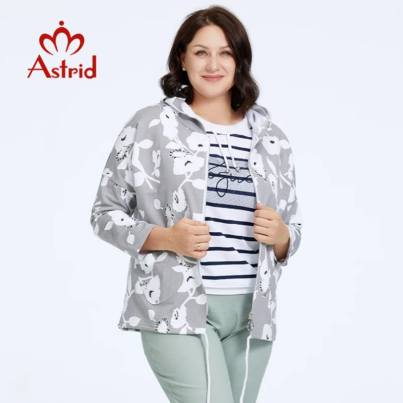 Astrid-Veste fine à imprimé fleuri pour femme, manteau respirant, coupe-vent avec fermeture éclair, streetwear à capuche, tendance, mode