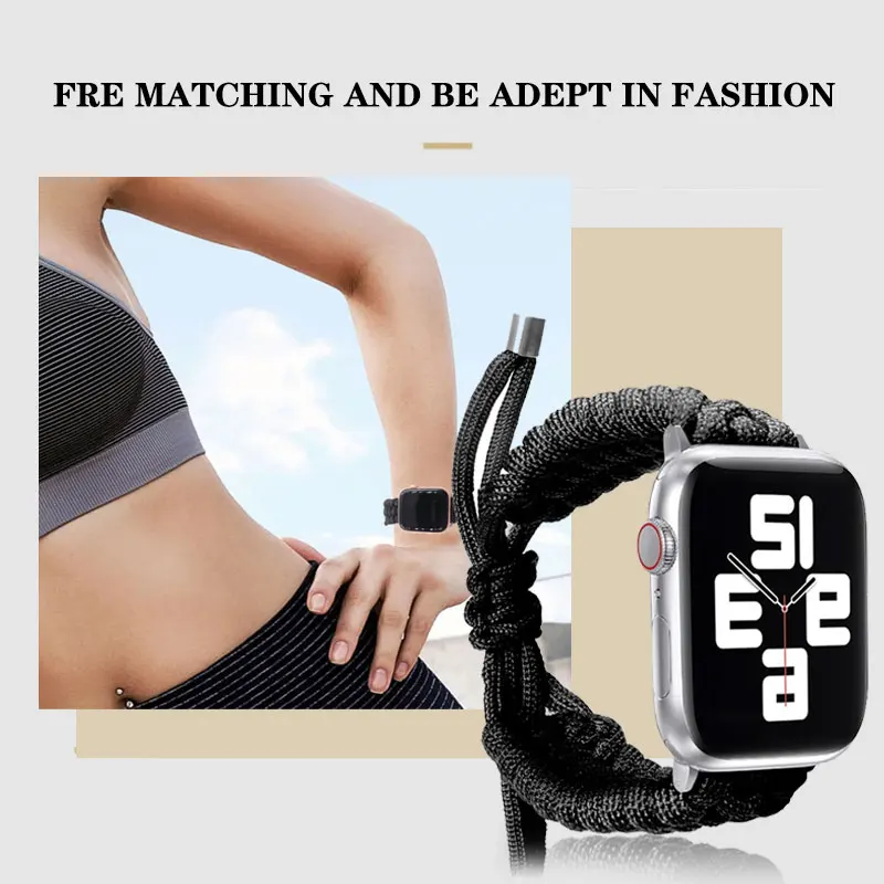 Nylon Woven Strap For Apple Watch Band 9 8 7 41mm 45mm Paracord Wrist Watch For iWatch SE654 40mm 44mm 42mm Sport Bracelet Band