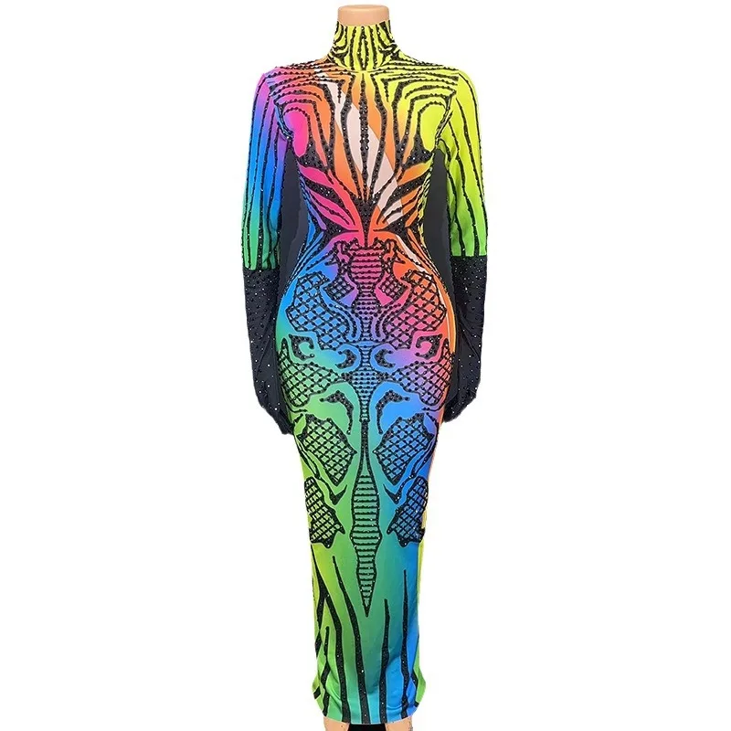 誕生日カラフルなパターンダイヤモンド長袖ウェディングドレス Vestidos デ フィエスタ Brillo ドレス フェスタ Luxo Vestidos Luxo パラ フェスタ