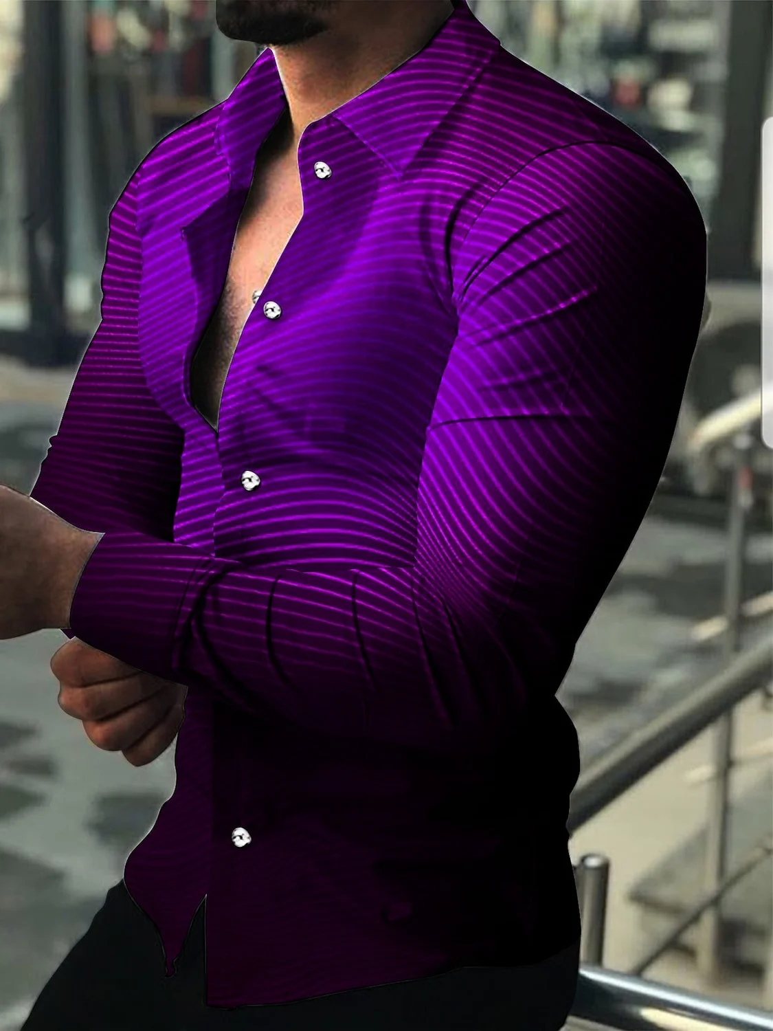 

Long Sve Striped Digital Printed irt Slim Fit Youthful Trendy Printed Pattern European Simple Sle Collar Men's irt