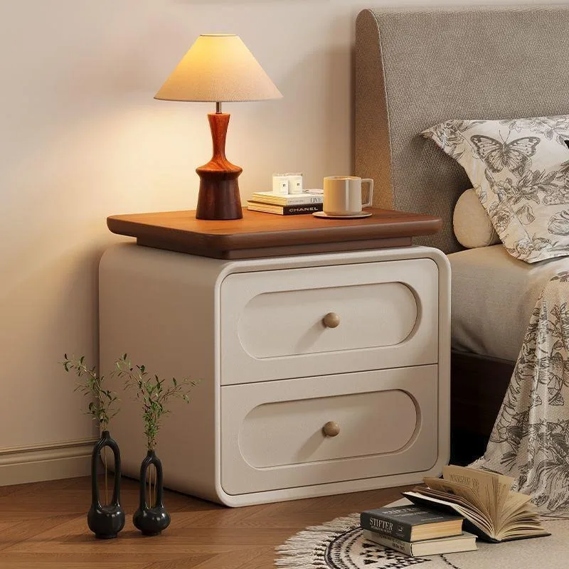 Medieval style solid wood bedside table, household bedroom cream style light luxury high-end small apartment bedside table