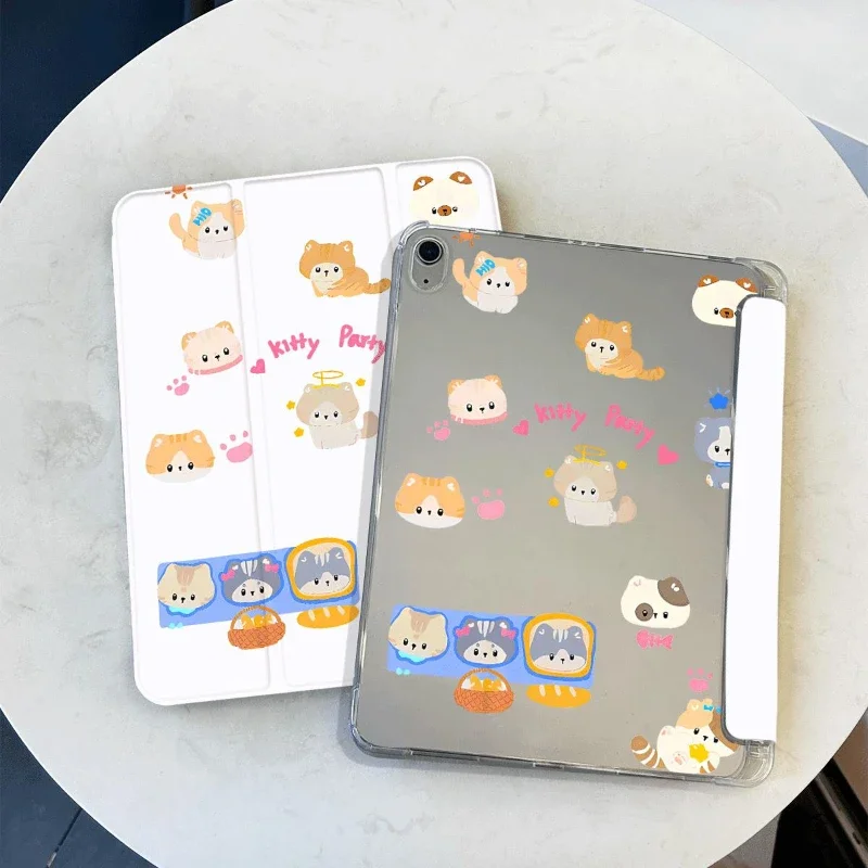 Ipad Mini 6 Smart PU Case for 10.2 9th 8th 7th IPad Air 4 10.9 2020 Air 5 IPad 10th Generation Kitten Party Detachable Cover