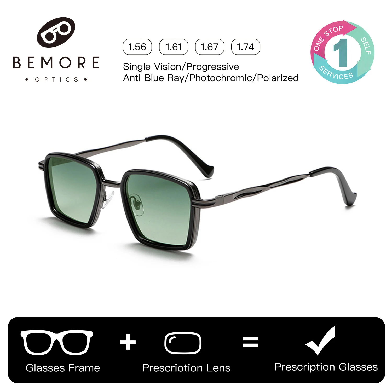bemore-square-alloy-women's-sunglasses-with-prescription-custom-polarized-uv400-sunscreen-optical-lenses-glasses