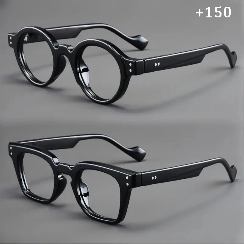 2 Paar Retro Runde und Quadratische Schwarze Stilvolle Lesebrillen, Unisex, für Presbyopie und Lesehilfe – Detail 2
