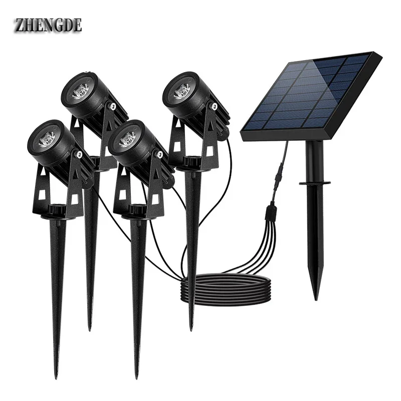 الإضاءة الشمسية في الهواء الطلق المناظر الطبيعية ساحة حديقة شجرة بشكل منفصل مصباح بالطاقة الأضواء 4 أضواء بيضاء دافئة لوحة طاقة شمسية