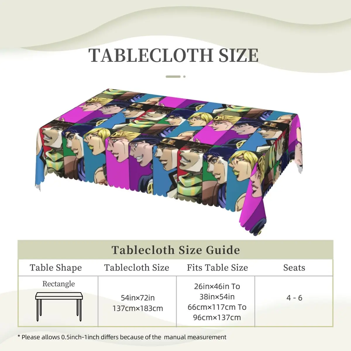 Anime JoJo Bizarre Adventure Tablecloth Restaurant Kitchen Rectangular Tablecloth Festival Party Decorations Dining Table Cover