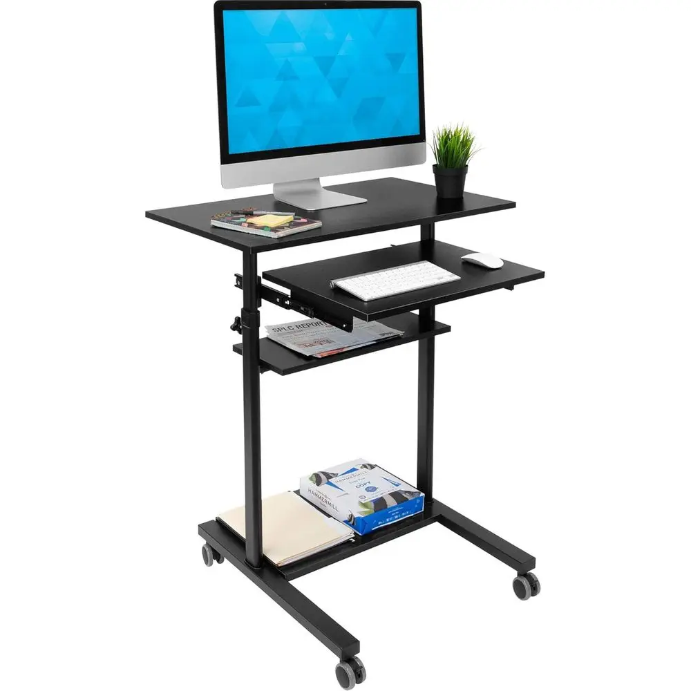 Height-Adjustable Standing Desk with Retractable Keyboard Tray | Mobile Computer Workstation for 99 lbs Capacity