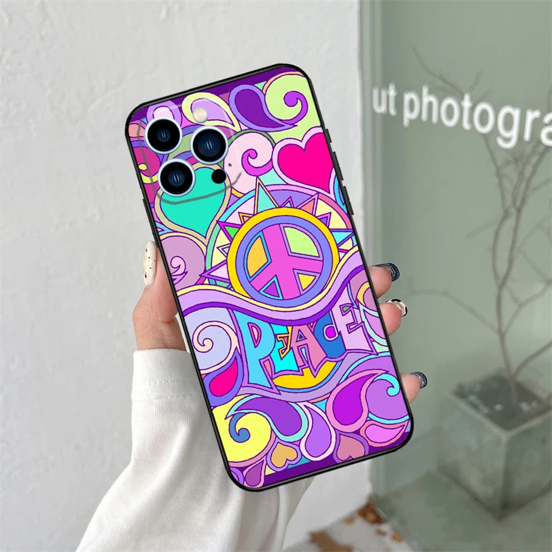 Hippy Hippie Psychedelic Art Peace Phone Case For iPhone 16 15 13 12 Mini 11 14 Pro Max X XR XS MAX Plus Cover Coque