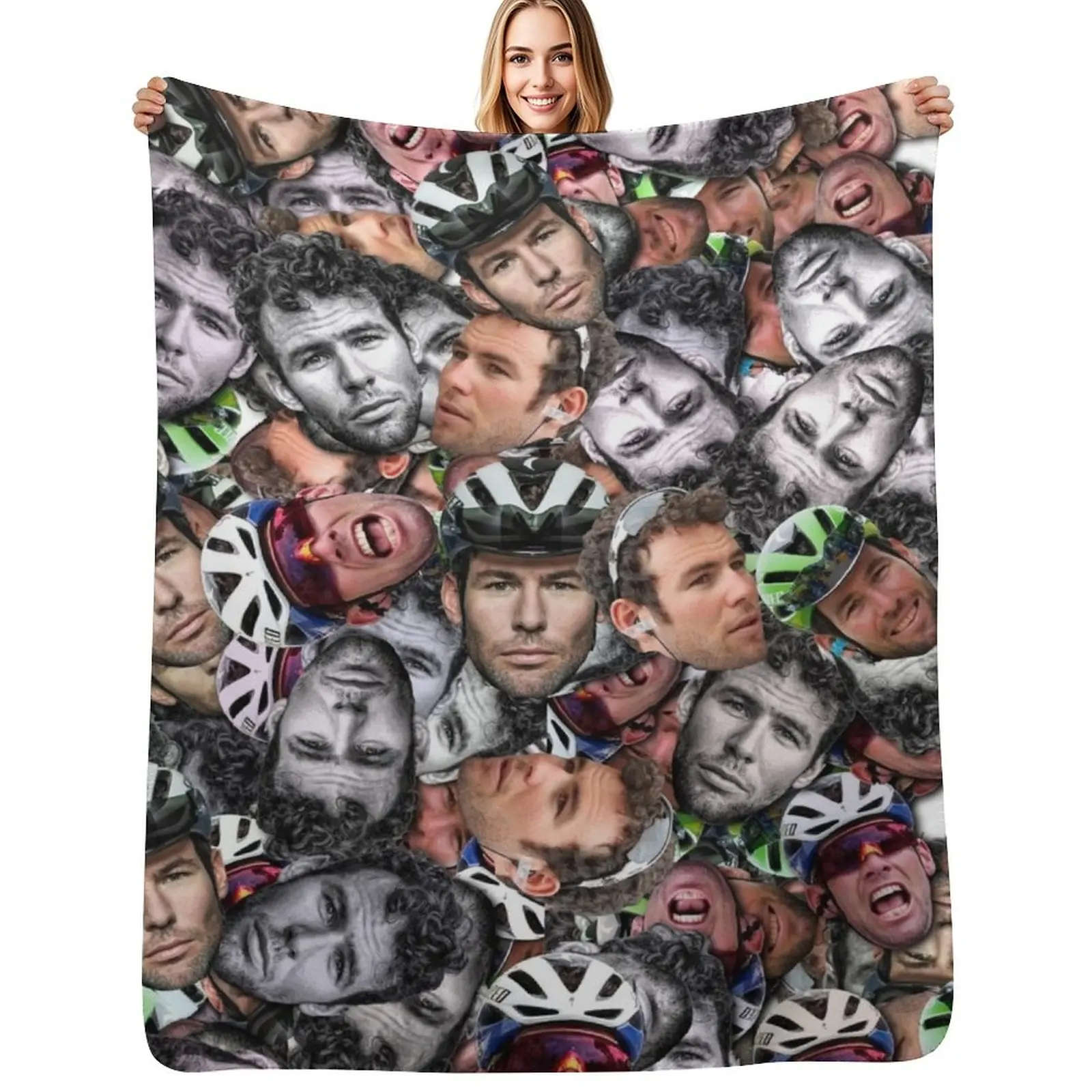 mark cavendish - professional road racing cyclist face pattern Throw Blanket Large Comforter Extra Large Throw Blankets