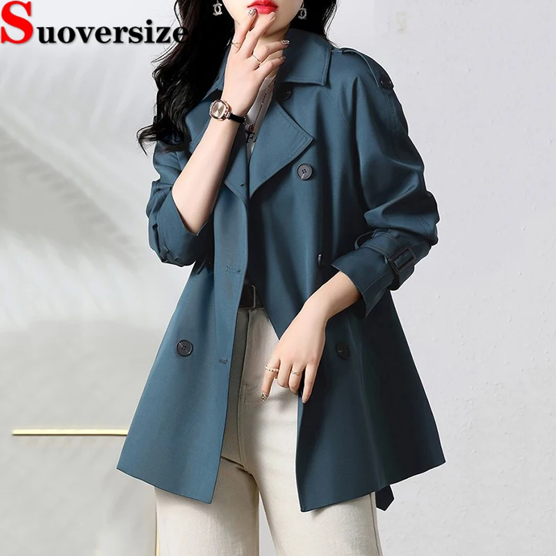 

Fashion Streetwear Women's Trench Coats Spring Fall Classic Loose Double-breasted Windbreaker Korean Casual Gabardina 2023 New