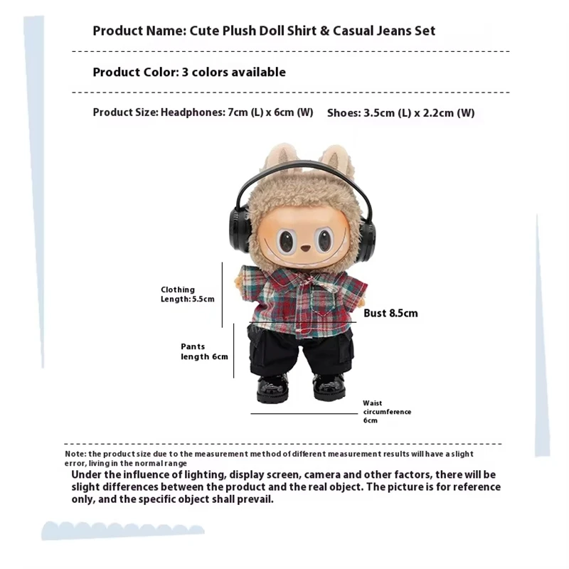    미니 인형 옷 세트 17cm 라부부 인형 의류 라부부 V1 V2 V3 캐주얼 체크 코트 청바지 세트 라부부 액세서리